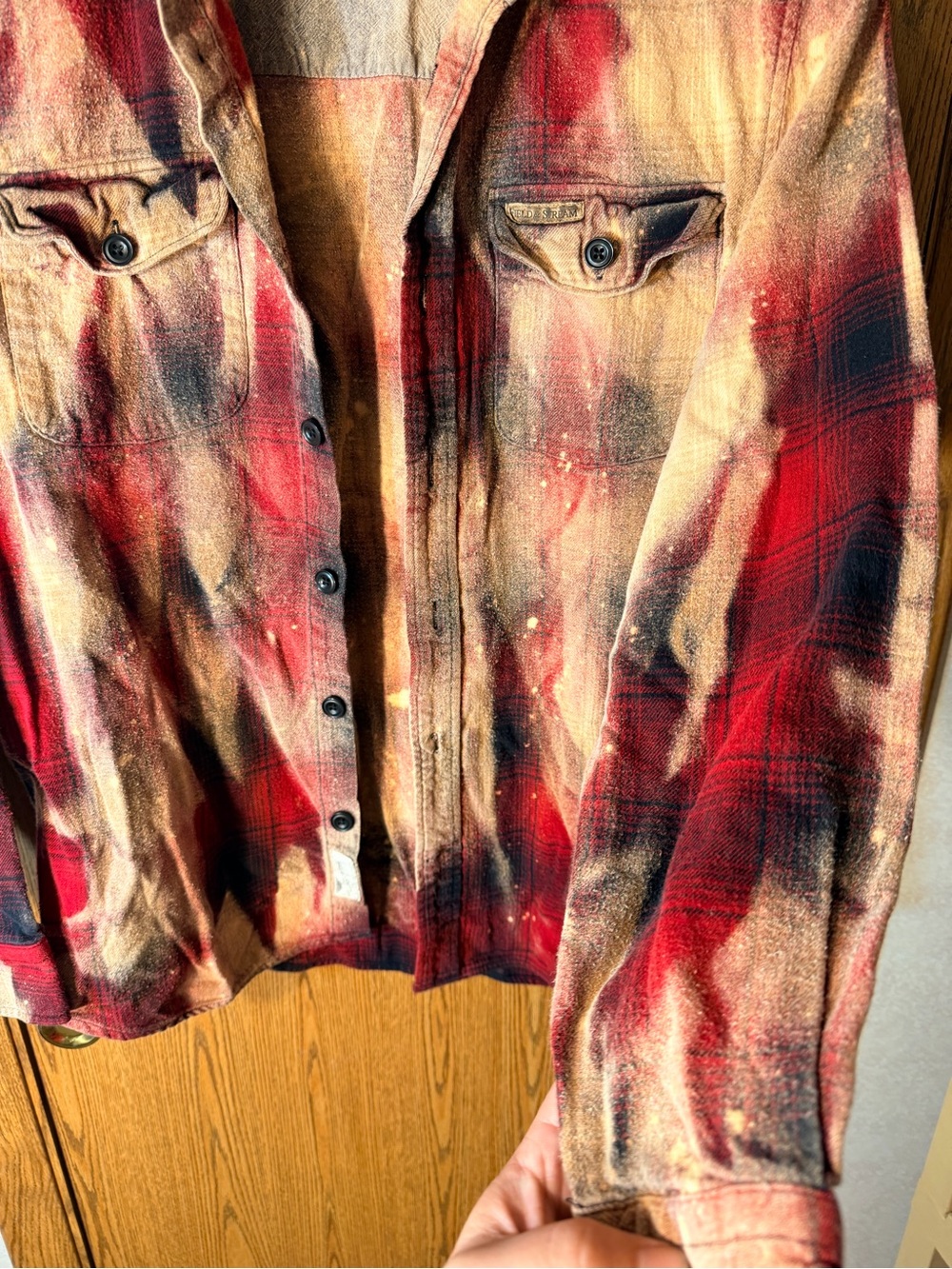 Bleach Dye Red Plaid Button-Down Shirt - Picture 8 of 10